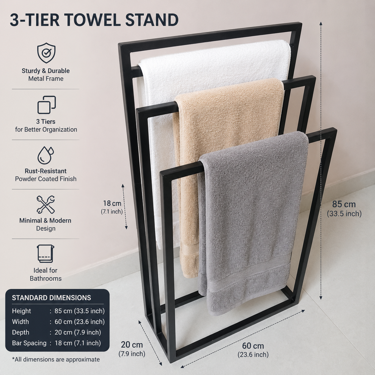 3-Tier Freestanding Towel Rack