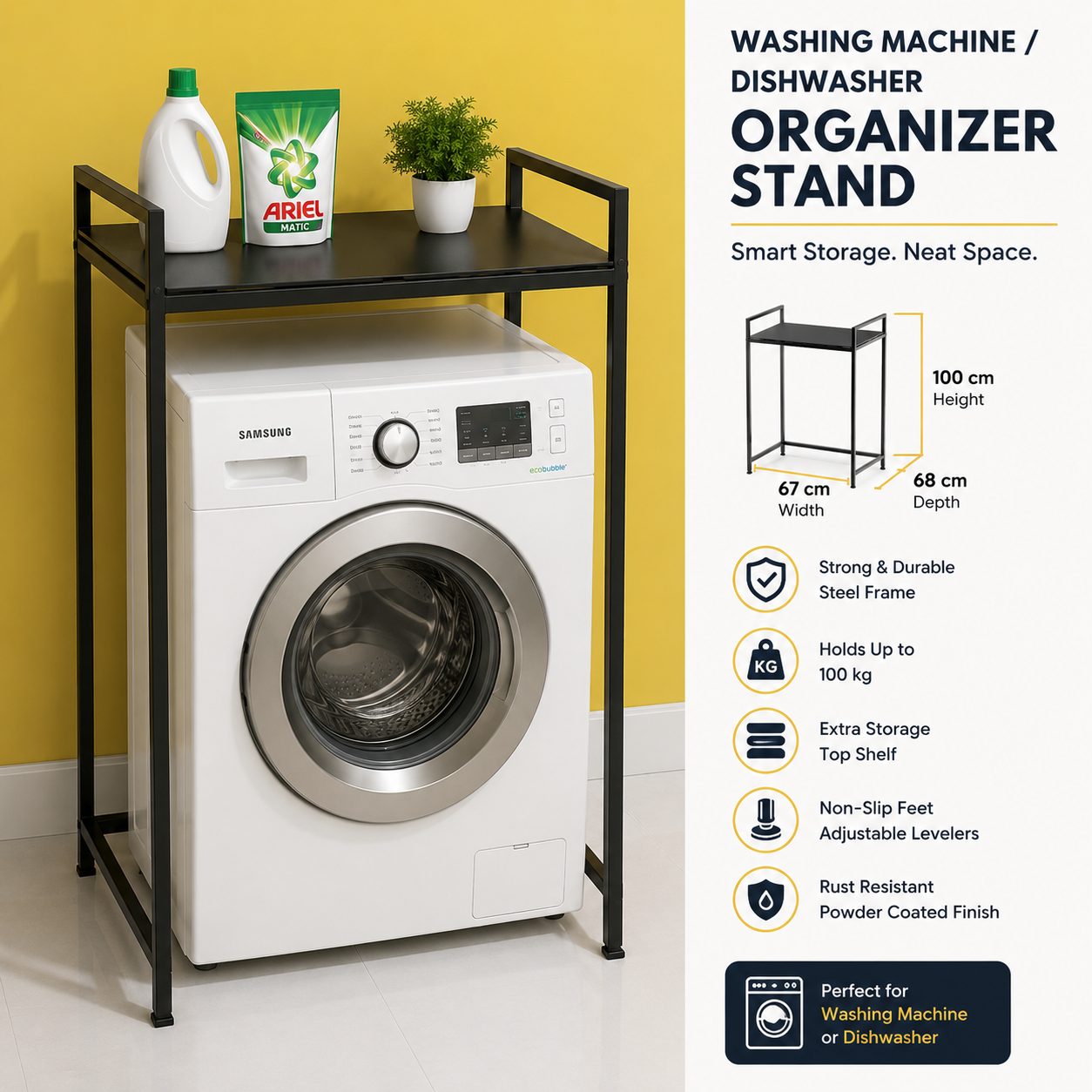Heavy Duty Washing Machine Organizer Stand with Top Shelf